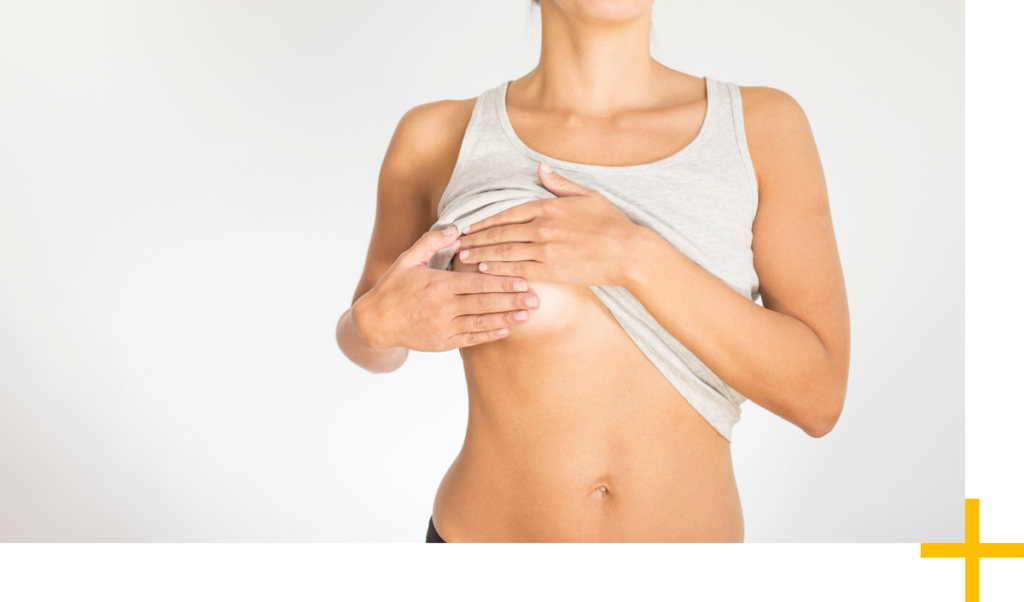 Beispielbild für Frauenheilkunde, auf eine Frau ihre Brust abtastet